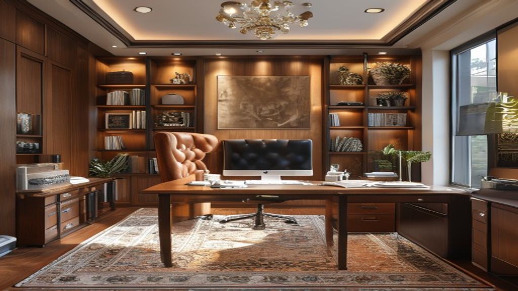 Elegant Turkish design furniture transforms a corporate home office into a stylish, productive workspace