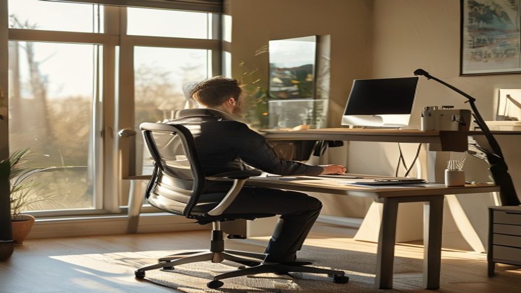 Ergonomic executive office furniture set for a comfortable home workspace, enhancing productivity and posture.
