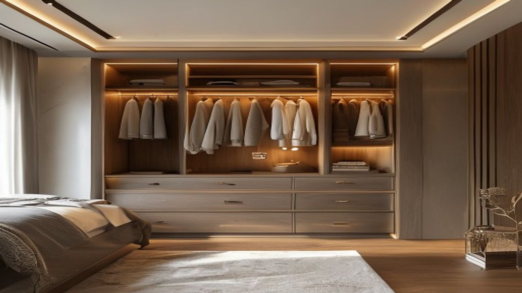 Elegant built‑in wardrobe by Source, perfect for a luxury master bedroom with sleek finishes and ample storage.