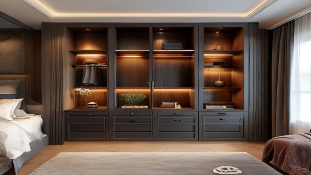 Elegant custom built‑in wardrobe design by Source, enhancing luxury master bedroom storage and style